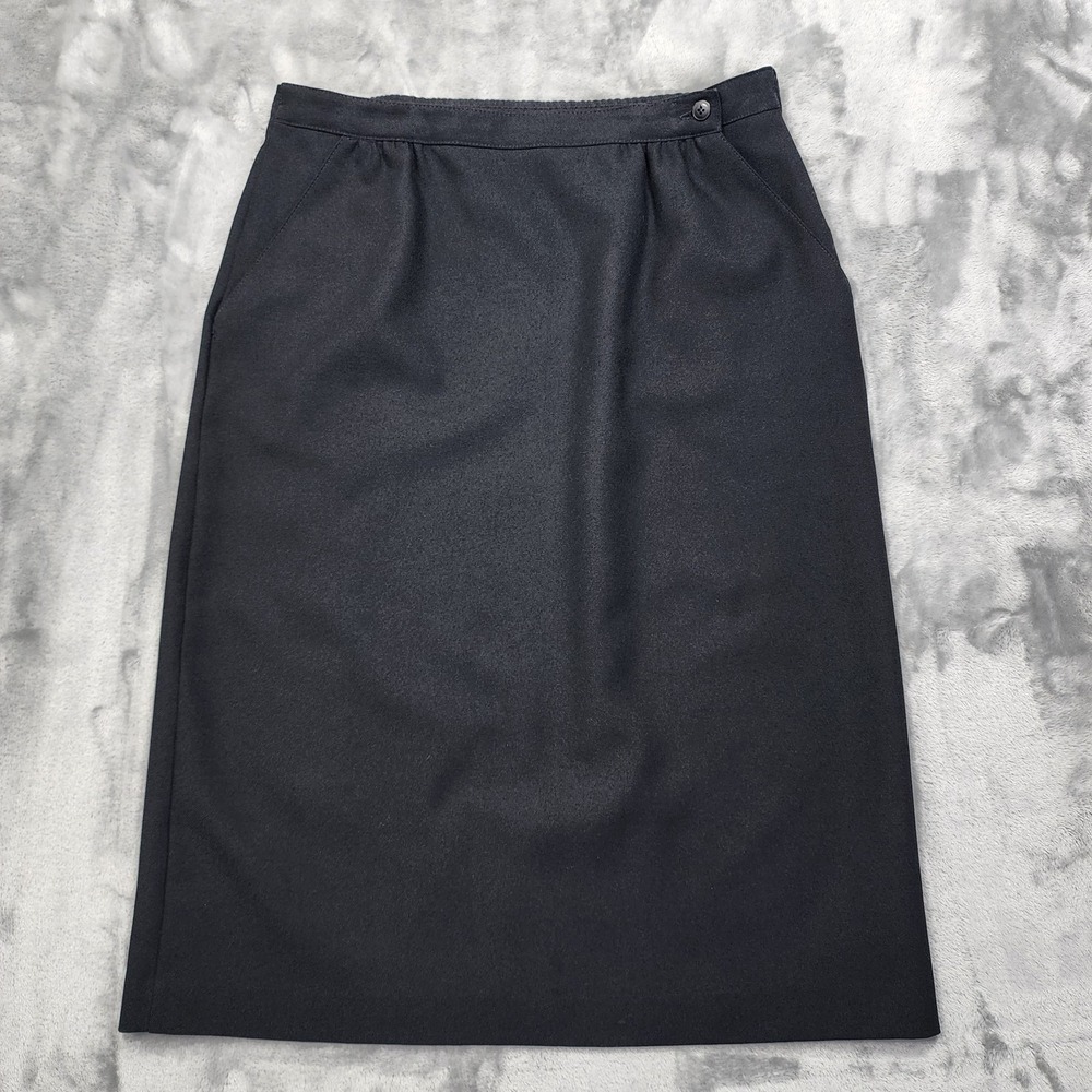 Vintage Donnkenny Skirt Womens 14 Black Twill Pencil Midi Pockets‎ Button Office